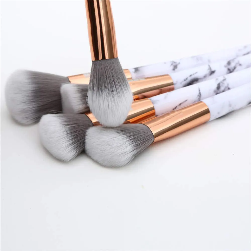 11-Piece Marble Makeup Brush Set with Synthetic Hair Multicolour