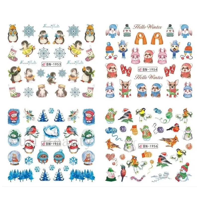 12pcs Christmas Nail Stickers, Fashion Snowflake Pattern Nail Art Stickers, Adhesive Nail Decals For Women