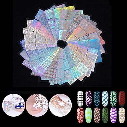 144 Pieces 72 Designs Nail Vinyl Stencils Nail Decoration Stickers Set 24 Sheets Reusable Nail Art Design DIY Decoration Fake Nail Natural Nails