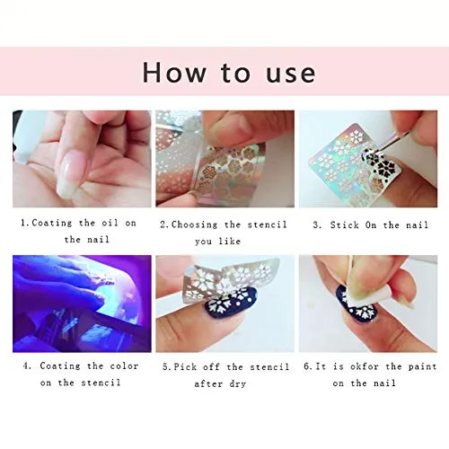 144 Pieces 72 Designs Nail Vinyl Stencils Nail Decoration Stickers Set 24 Sheets Reusable Nail Art Design DIY Decoration Fake Nail Natural Nails