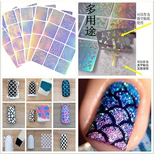 144 Pieces 72 Designs Nail Vinyl Stencils Nail Decoration Stickers Set 24 Sheets Reusable Nail Art Design DIY Decoration Fake Nail Natural Nails