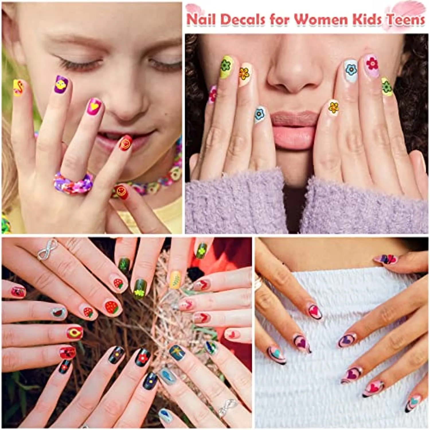 20 Sheets Nail Stickers for Girls and Women, Shynek Kids Nail Art Sticker Cute 3D Self-Adhesive Nail Kit Stickers Flowers Nail Decals for Kids Party Favors Gift for Girl Ages 7- 12