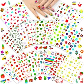 20 Sheets Nail Stickers for Girls and Women, Shynek Kids Nail Art Sticker Cute 3D Self-Adhesive Nail Kit Stickers Flowers Nail Decals for Kids Party Favors Gift for Girl Ages 7- 12