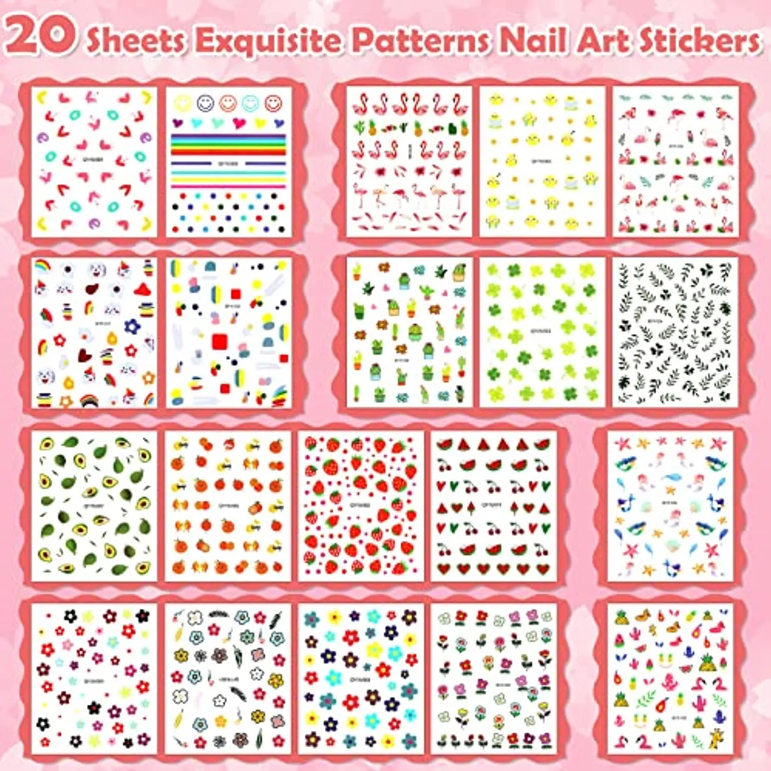 20 Sheets Nail Stickers for Girls and Women, Shynek Kids Nail Art Sticker Cute 3D Self-Adhesive Nail Kit Stickers Flowers Nail Decals for Kids Party Favors Gift for Girl Ages 7- 12