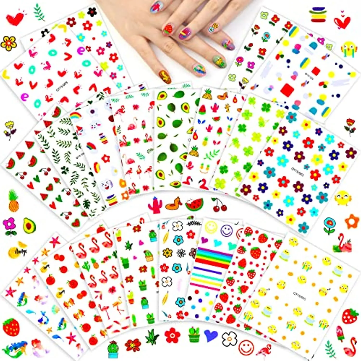 20 Sheets Nail Stickers for Girls and Women, Shynek Kids Nail Art Sticker Cute 3D Self-Adhesive Nail Kit Stickers Flowers Nail Decals for Kids Party Favors Gift for Girl Ages 7- 12
