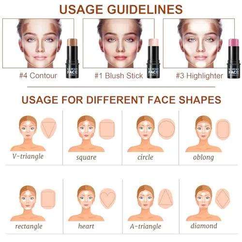 3Pcs Cream Contour Stick Makeup Kit,Shades with Highlighter Stick,Blush Stick and Bronzer Contour Stick for Sculpt the Cheeks,Long Lasting,Waterproof,Matte & Dewy Finish,1 LIGHT FAIR (#08,11,14)