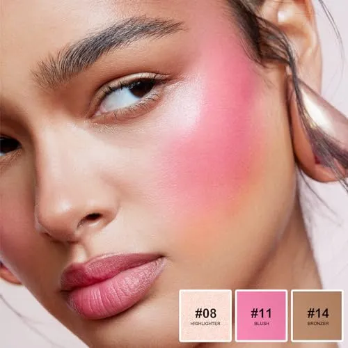 3Pcs Cream Contour Stick Makeup Kit,Shades with Highlighter Stick,Blush Stick and Bronzer Contour Stick for Sculpt the Cheeks,Long Lasting,Waterproof,Matte & Dewy Finish,1 LIGHT FAIR (#08,11,14)