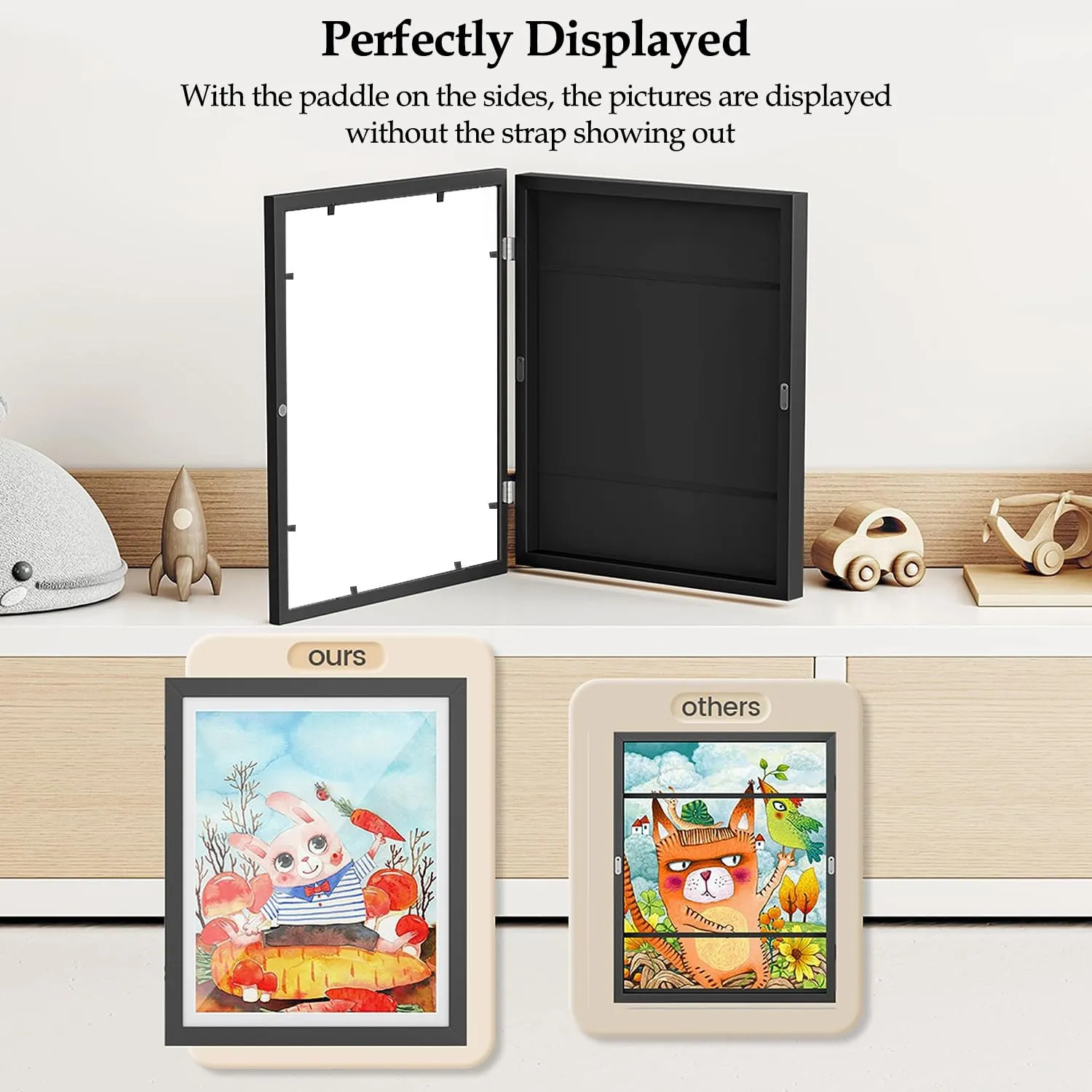 ABOUT SPACE Kids Artwork Picture Frame-Front Opening Gallery Style Horizontal Vertical A4 Photo Frame with Shatter Resistant Glass for Wall with Storage & Wall Hook - Holds 110 Pcs (Black-10" x 13.5")