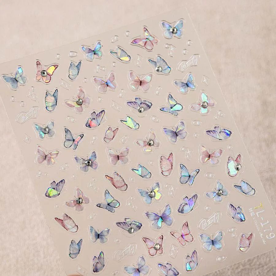 Aurora Shell Light Nail Art Stickers Adhesive Watercolor Butterfly Sticker Decals TL179