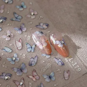 Aurora Shell Light Nail Art Stickers Adhesive Watercolor Butterfly Sticker Decals TL179