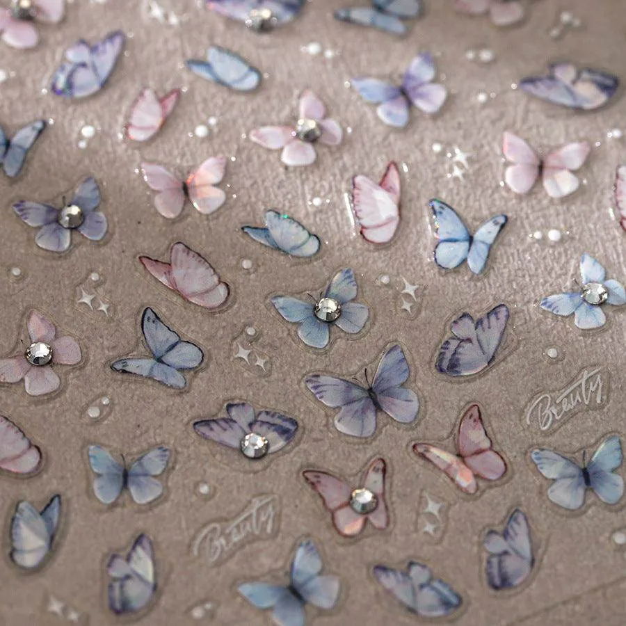 Aurora Shell Light Nail Art Stickers Adhesive Watercolor Butterfly Sticker Decals TL179
