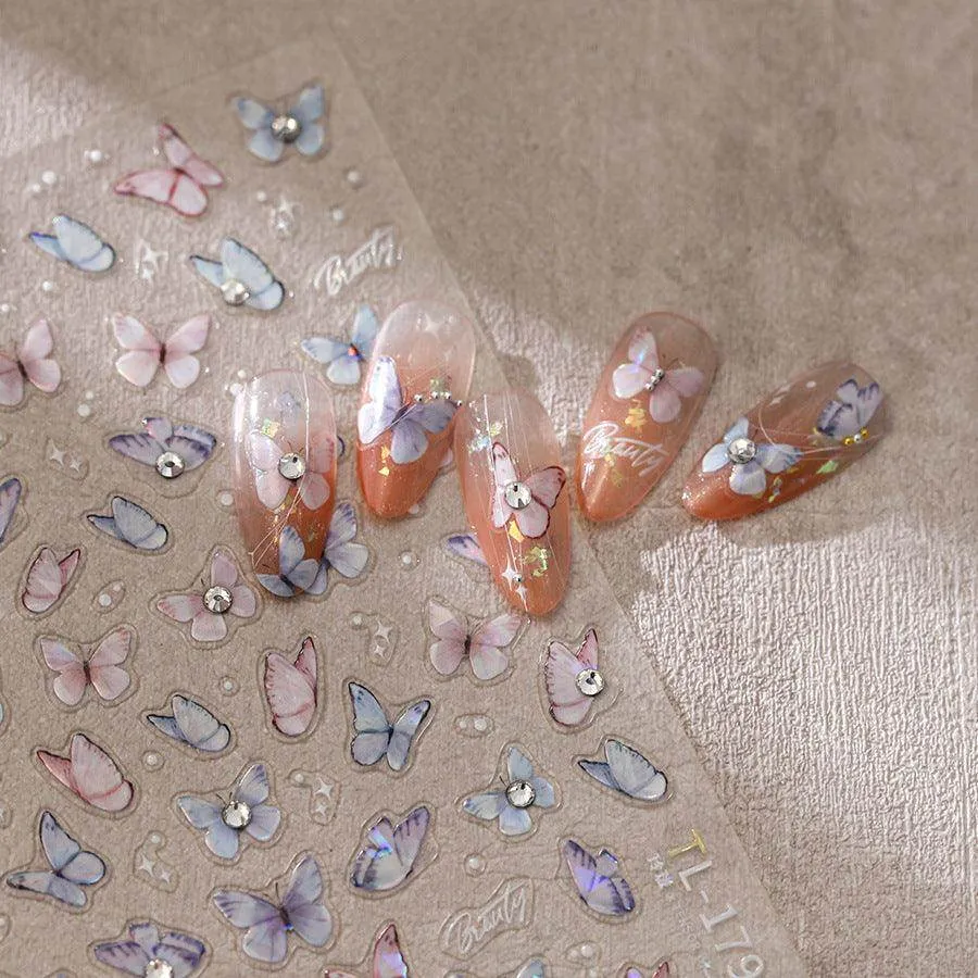 Aurora Shell Light Nail Art Stickers Adhesive Watercolor Butterfly Sticker Decals TL179