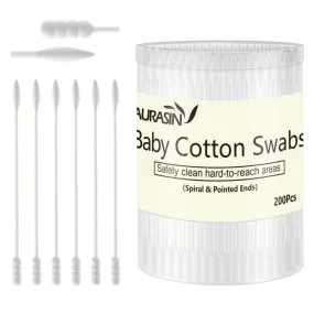 Baby Cotton Swabs, Paper Sticks Cotton Buds for Baby Ear Nose Clean-200Pcs(Spiral and Pointed) Baby200Pcs