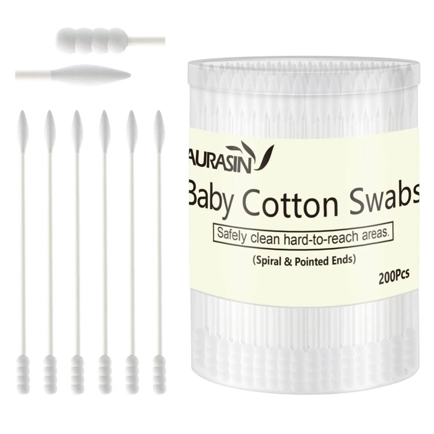Baby Cotton Swabs, Paper Sticks Cotton Buds for Baby Ear Nose Clean-200Pcs(Spiral and Pointed) Baby200Pcs