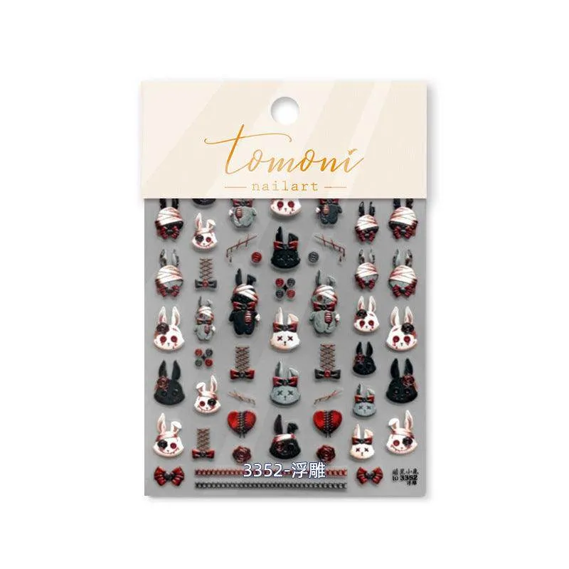 Bandage Rabbit Nail Art Stickers Adhesive Shoelace Embossed Sticker Decals to3349