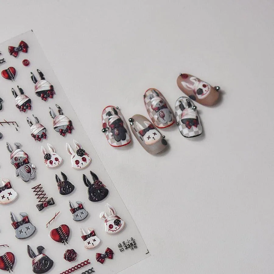 Bandage Rabbit Nail Art Stickers Adhesive Shoelace Embossed Sticker Decals to3349