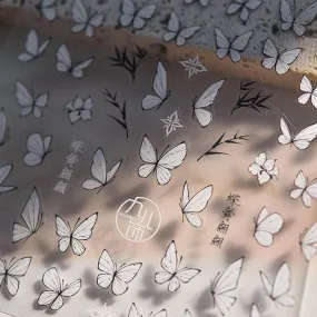 Black White Nail Art Stickers Adhesive Butterfly Wings Embossed Sticker Decals to3953
