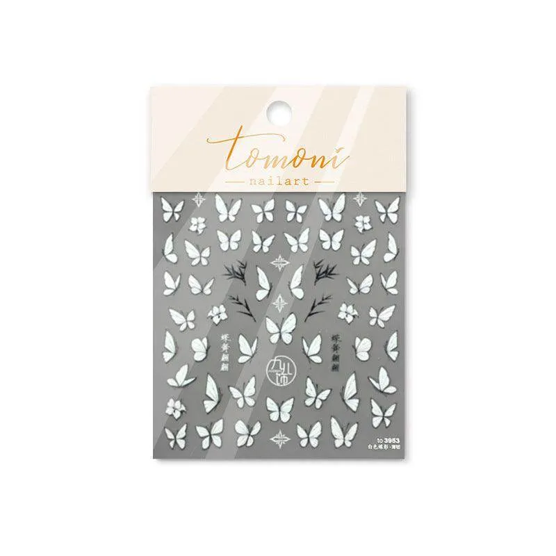 Black White Nail Art Stickers Adhesive Butterfly Wings Embossed Sticker Decals to3953