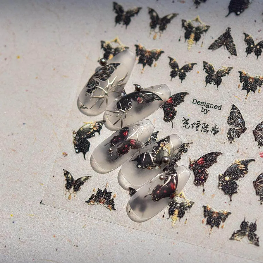 Black White Nail Art Stickers Adhesive Butterfly Wings Embossed Sticker Decals to3953