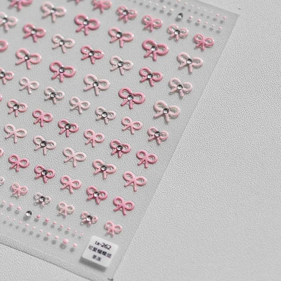 Bow With Rhinestone Pearl Nail Art Stickers Adhesive Embossed Sticker Decals TA256