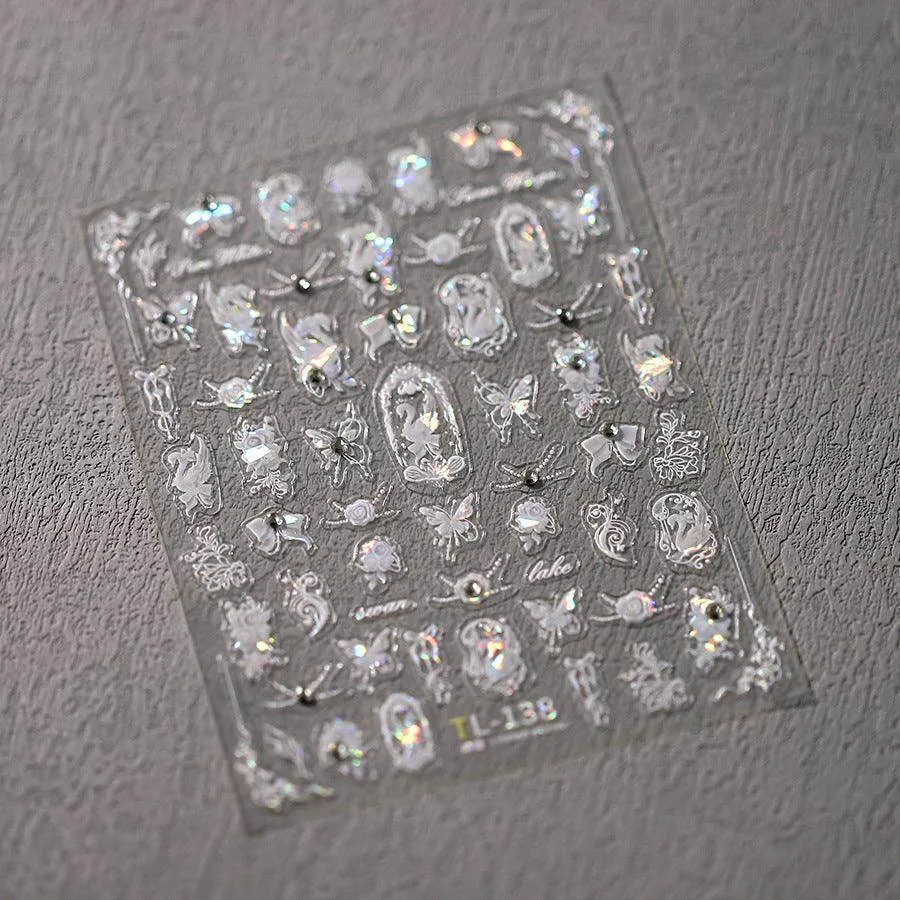 Butterfly Aurora Shell Light Nail Art Stickers Adhesive Embossed Swan Sticker Decals TL134