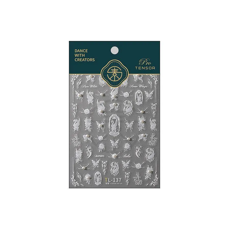 Butterfly Aurora Shell Light Nail Art Stickers Adhesive Embossed Swan Sticker Decals TL134