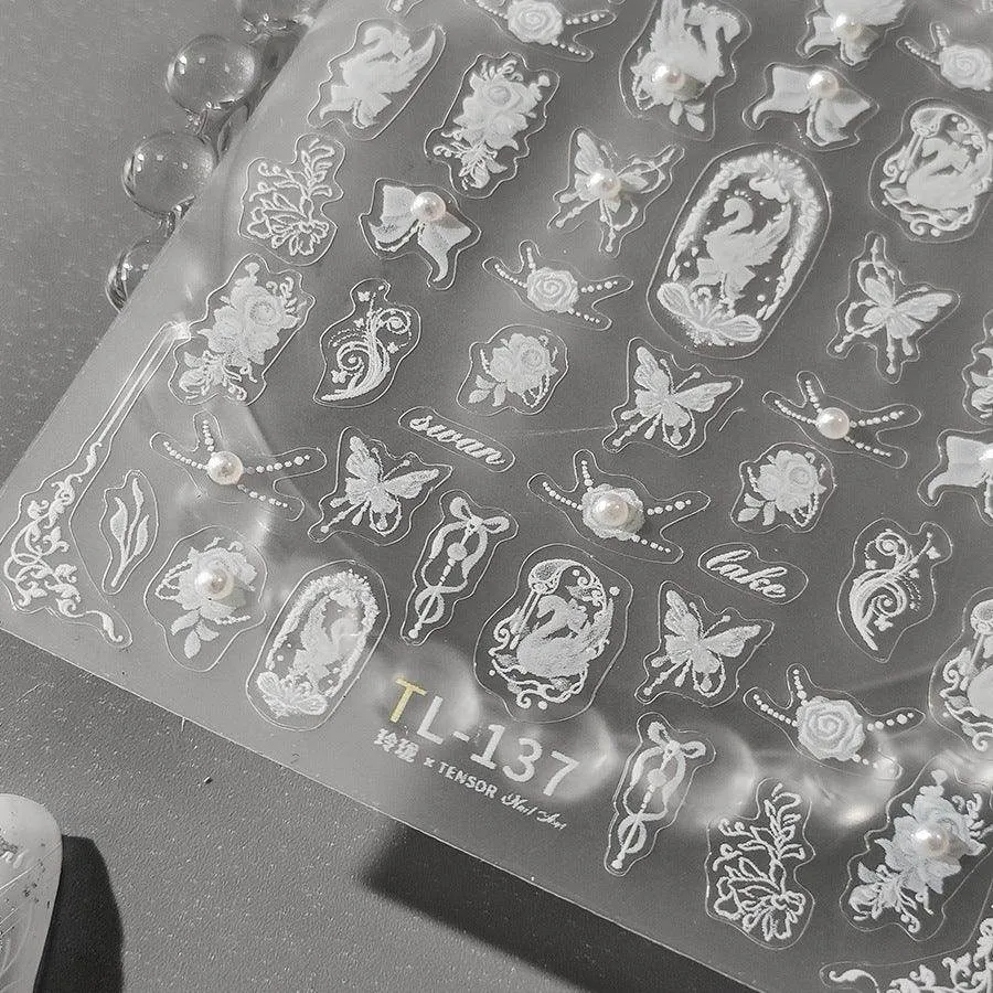Butterfly Aurora Shell Light Nail Art Stickers Adhesive Embossed Swan Sticker Decals TL134