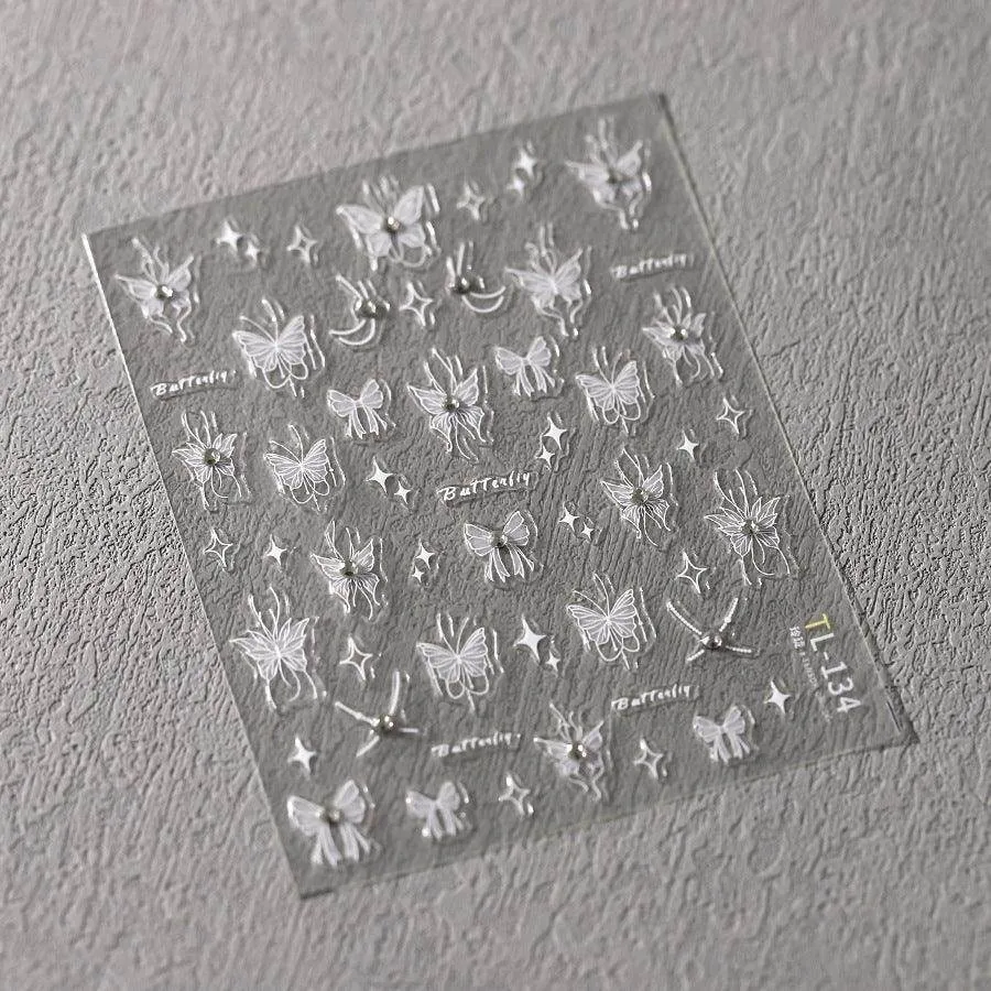 Butterfly Aurora Shell Light Nail Art Stickers Adhesive Embossed Swan Sticker Decals TL134