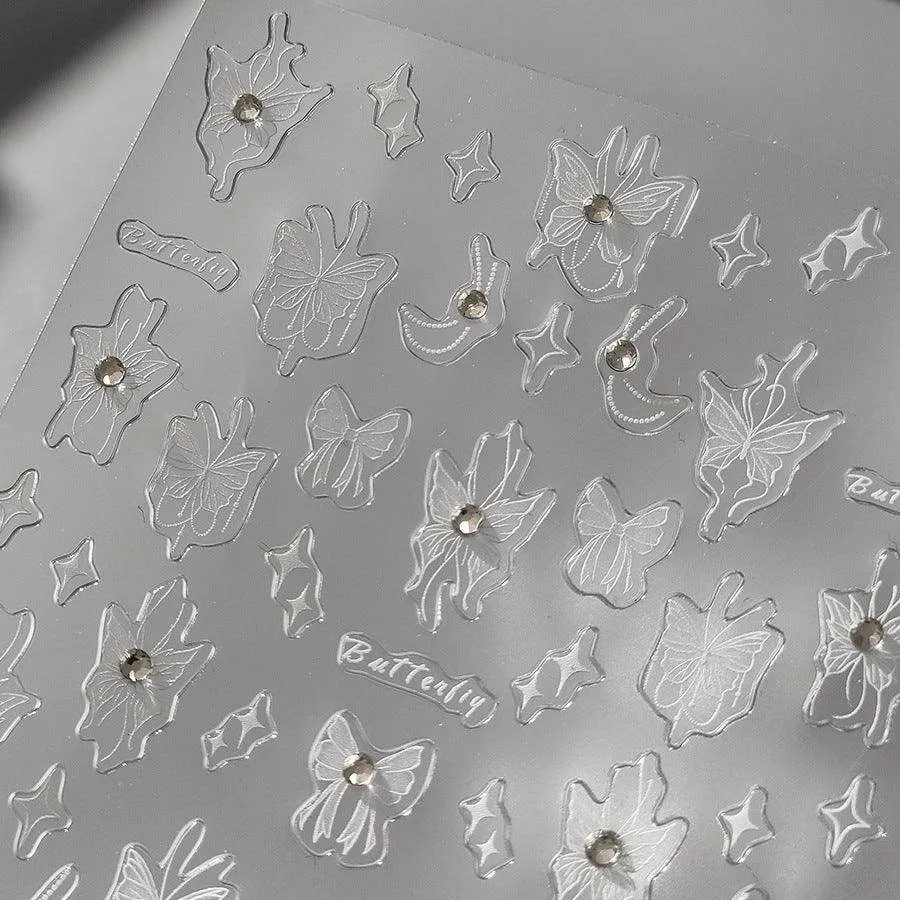 Butterfly Aurora Shell Light Nail Art Stickers Adhesive Embossed Swan Sticker Decals TL134