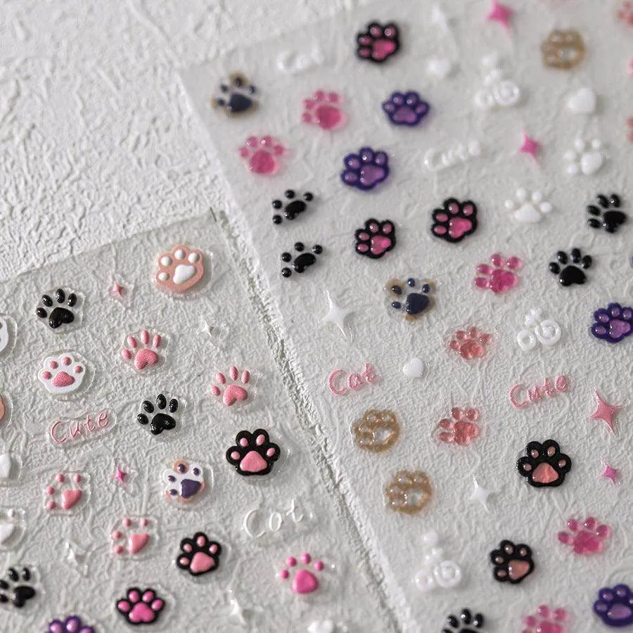 Cartoon Claw Nail Art Stickers Adhesive Embossed Cute Paw Sticker DecalsTS3660