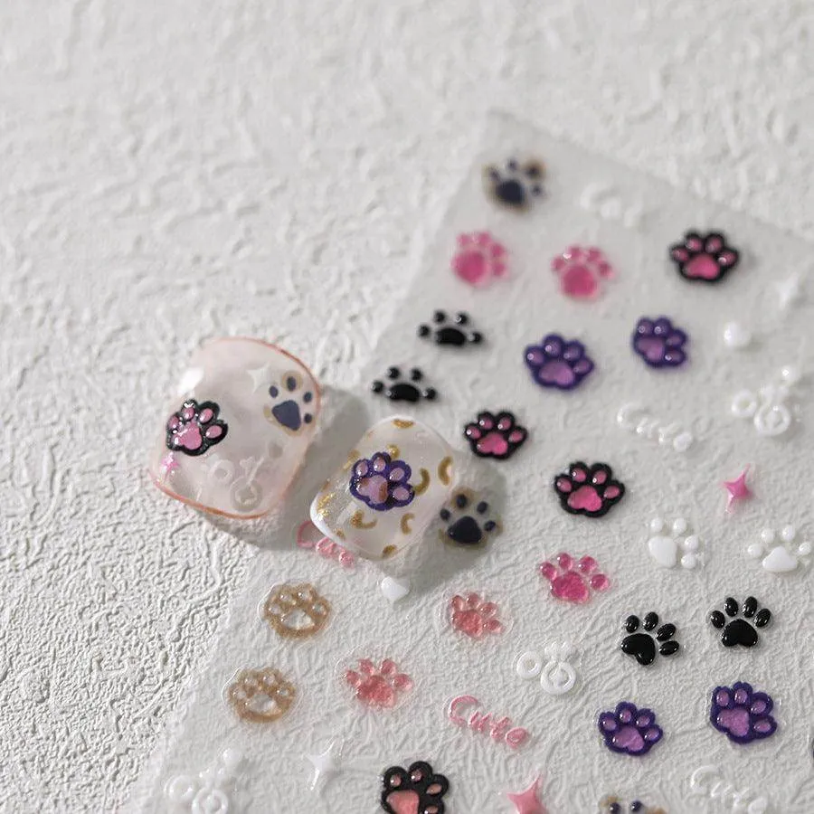 Cartoon Claw Nail Art Stickers Adhesive Embossed Cute Paw Sticker DecalsTS3660