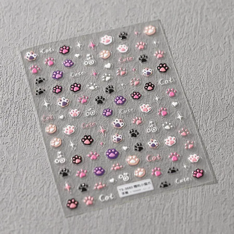Cartoon Claw Nail Art Stickers Adhesive Embossed Cute Paw Sticker DecalsTS3660