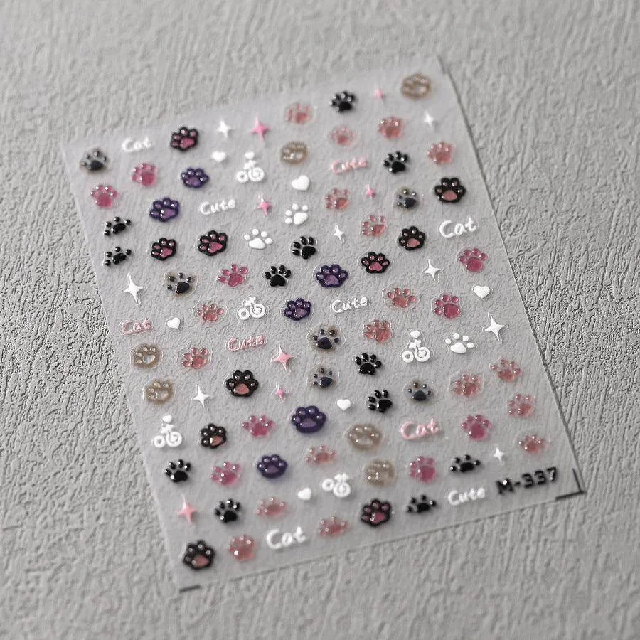 Cartoon Claw Nail Art Stickers Adhesive Embossed Cute Paw Sticker DecalsTS3660