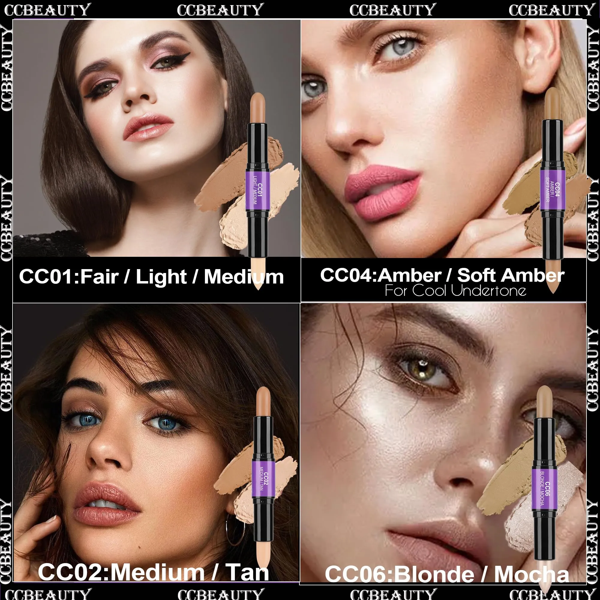 CCbeauty 2-IN-1 Matte Contour Stick Makeup,Cream Dual Highlighter Bronzer Stick, Highlighting & Contouring Kit, Highlight Concealer Sticks for Face Shaping, Long Lasting & Waterproof