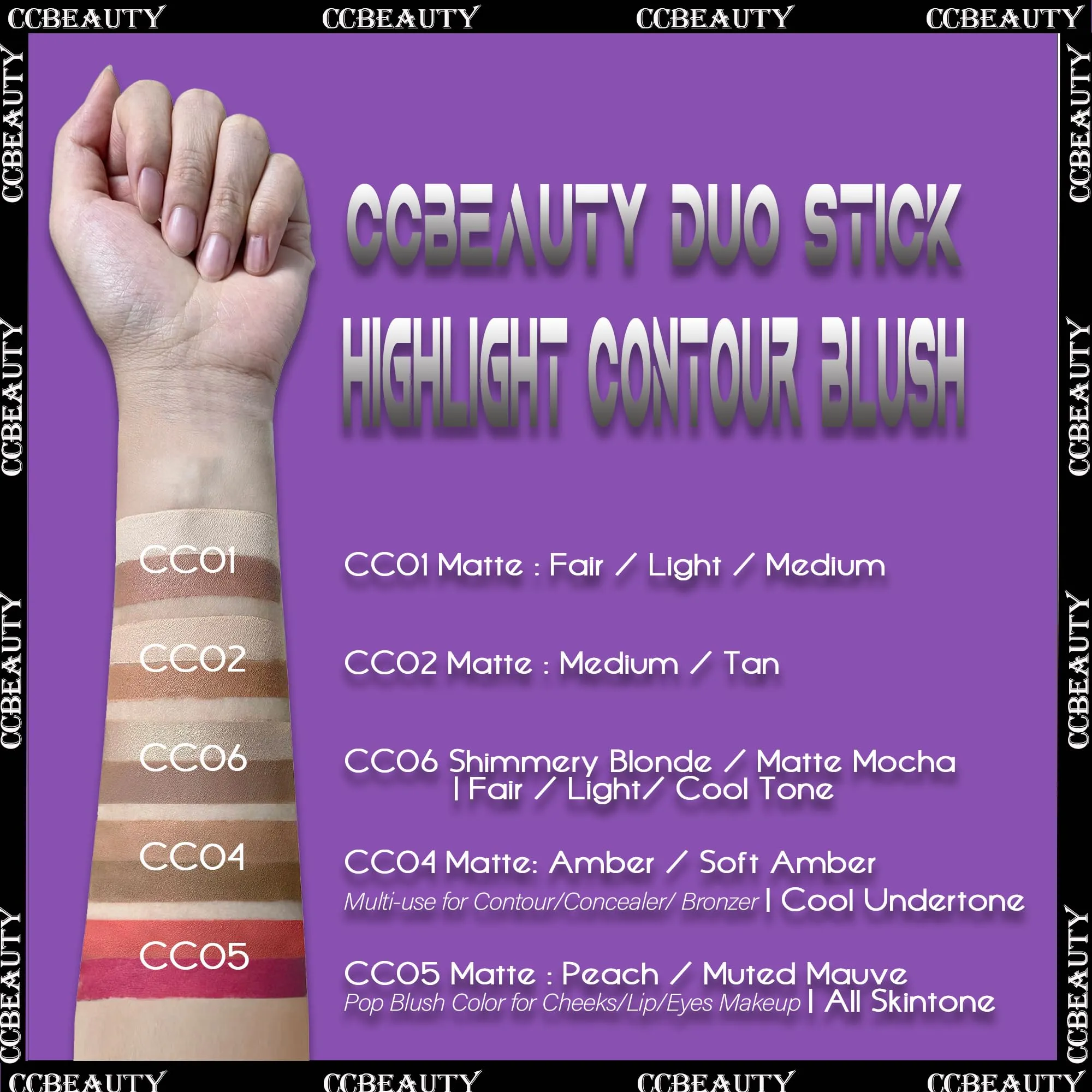 CCbeauty 2-IN-1 Matte Contour Stick Makeup,Cream Dual Highlighter Bronzer Stick, Highlighting & Contouring Kit, Highlight Concealer Sticks for Face Shaping, Long Lasting & Waterproof