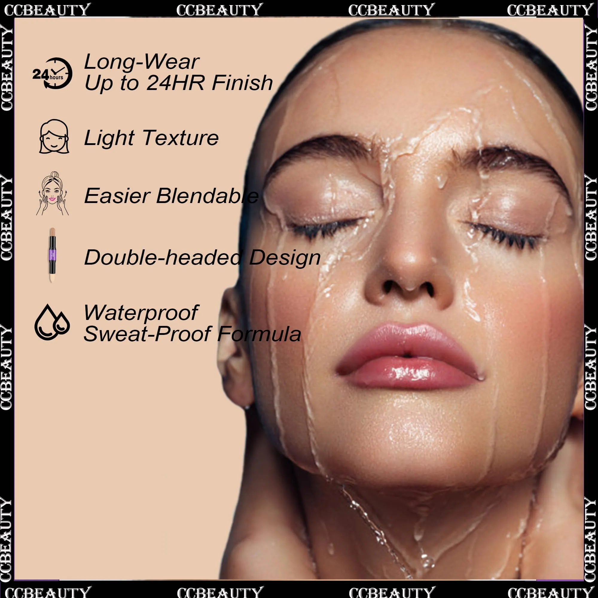 CCbeauty 2-IN-1 Matte Contour Stick Makeup,Cream Dual Highlighter Bronzer Stick, Highlighting & Contouring Kit, Highlight Concealer Sticks for Face Shaping, Long Lasting & Waterproof