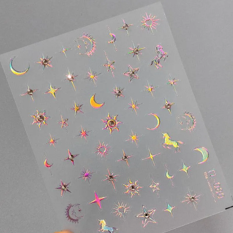 Celestial Body Nail Art Stickers Adhesive Sliders Star Moon Sun With Rhinestones Sticker Decals