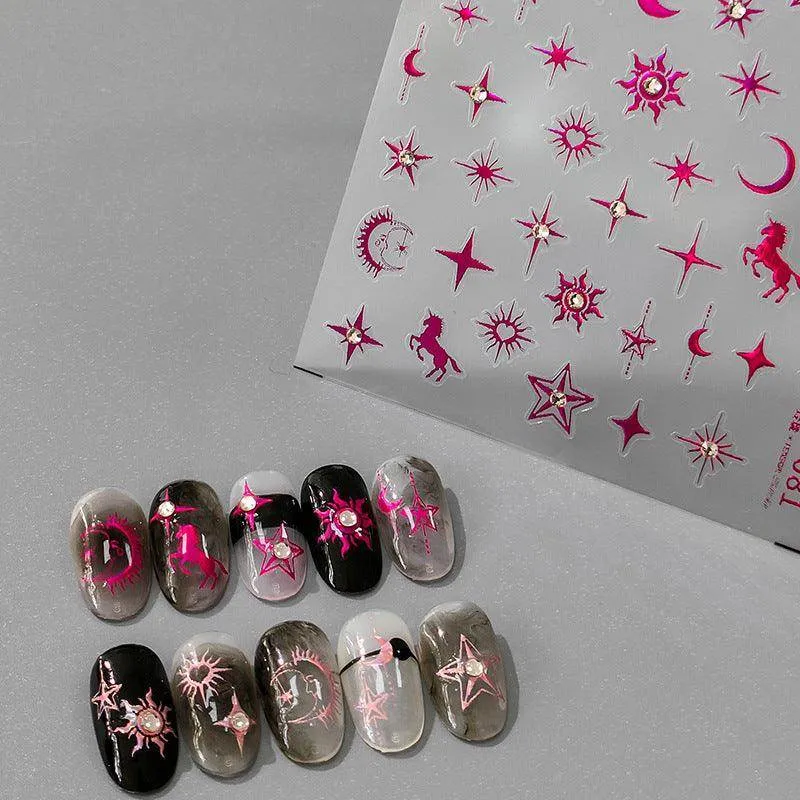 Celestial Body Nail Art Stickers Adhesive Sliders Star Moon Sun With Rhinestones Sticker Decals