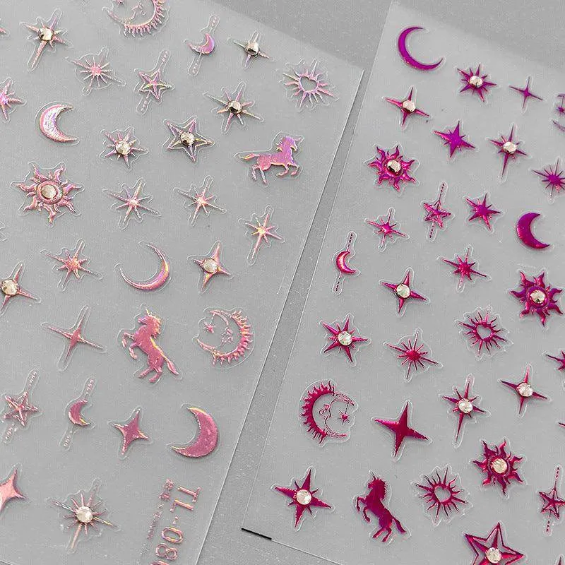 Celestial Body Nail Art Stickers Adhesive Sliders Star Moon Sun With Rhinestones Sticker Decals