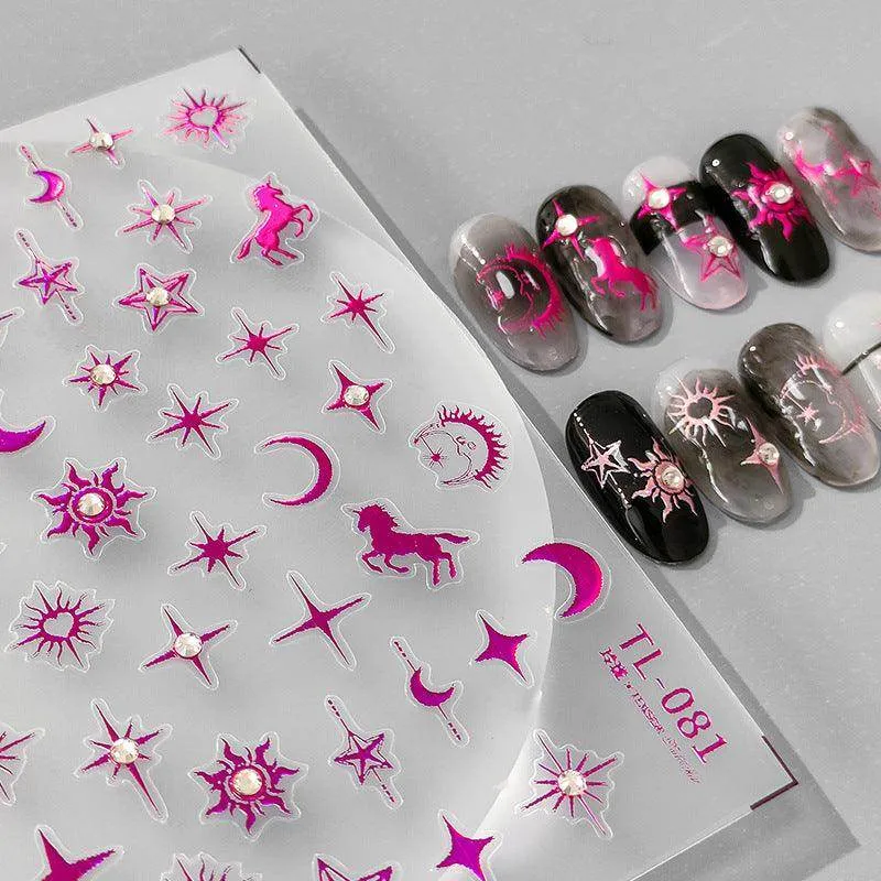 Celestial Body Nail Art Stickers Adhesive Sliders Star Moon Sun With Rhinestones Sticker Decals