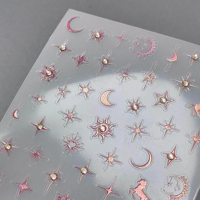 Celestial Body Nail Art Stickers Adhesive Sliders Star Moon Sun With Rhinestones Sticker Decals