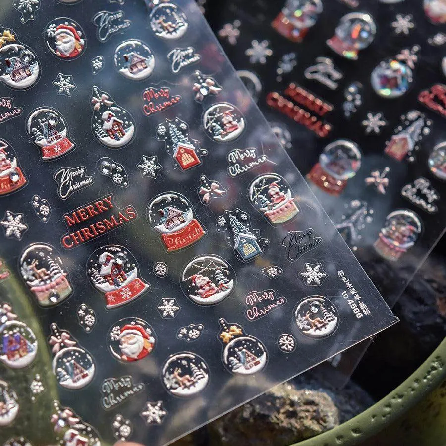 Christmas Crystal Balls Nail Art Stickers Xmas Snowflake Adhesive Embossed Sticker Decals