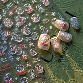 Christmas Crystal Balls Nail Art Stickers Xmas Snowflake Adhesive Embossed Sticker Decals