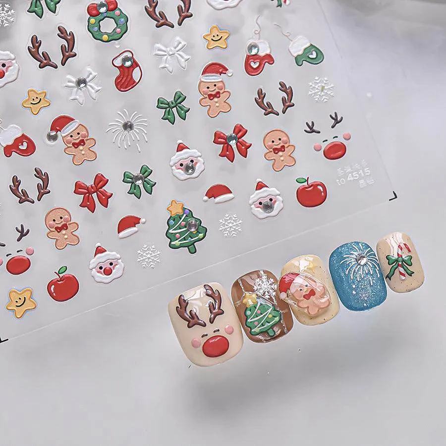 Christmas Crystal Balls Nail Art Stickers Xmas Snowflake Adhesive Embossed Sticker Decals