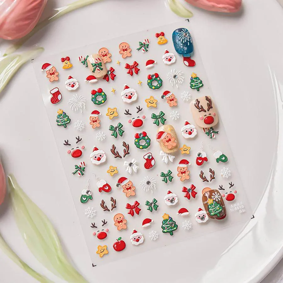 Christmas Crystal Balls Nail Art Stickers Xmas Snowflake Adhesive Embossed Sticker Decals