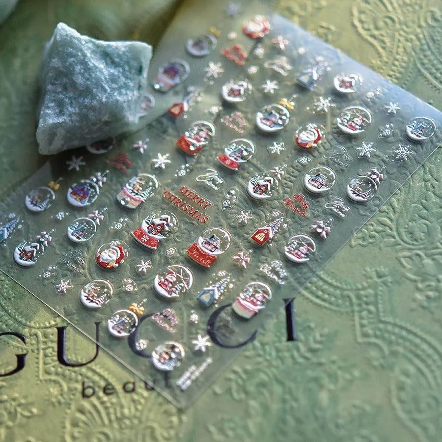 Christmas Crystal Balls Nail Art Stickers Xmas Snowflake Adhesive Embossed Sticker Decals