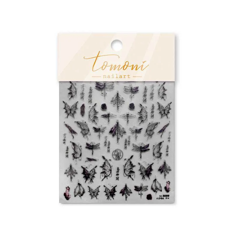 Dragonfly Cicada Nail Art Stickers Adhesive Embossed Butterfly Animals Sticker Decals to3089