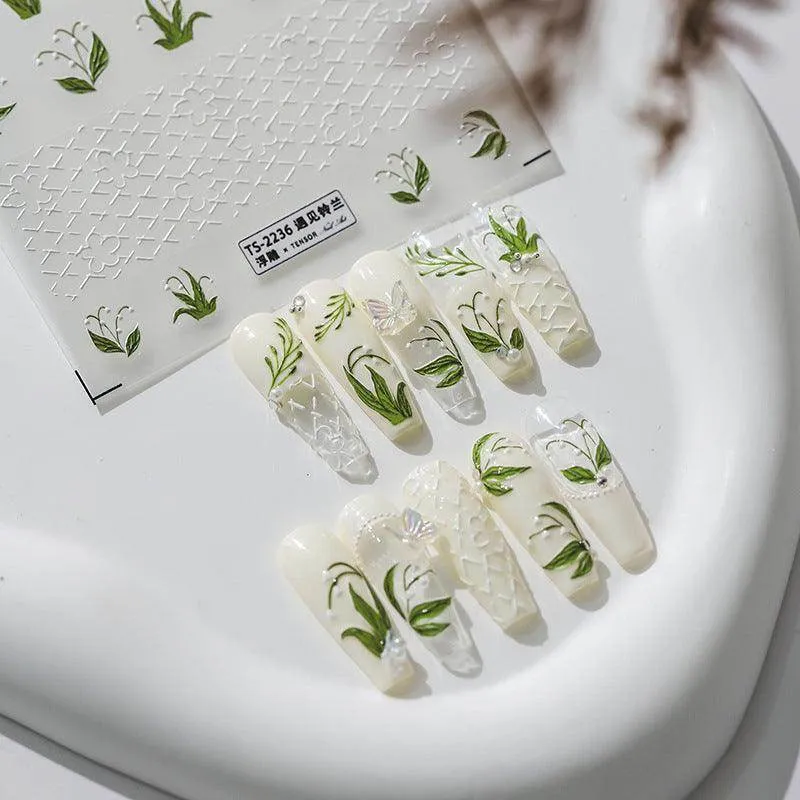 Flower Nail Art Stickers Adhesive Slider Convallaria Majalis Sticker Decals
