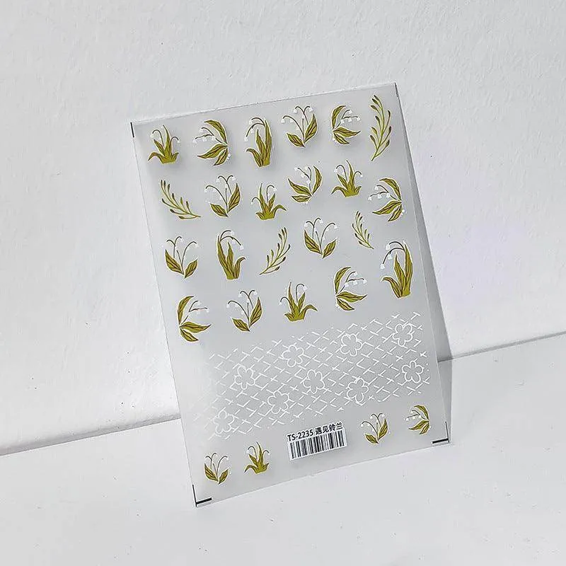 Flower Nail Art Stickers Adhesive Slider Convallaria Majalis Sticker Decals
