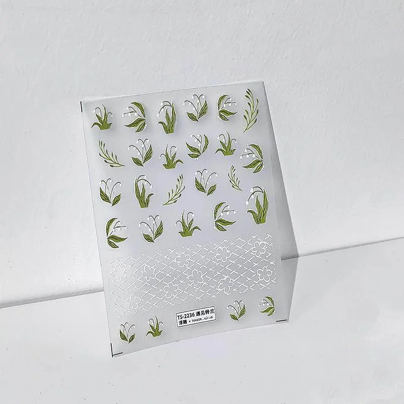 Flower Nail Art Stickers Adhesive Slider Convallaria Majalis Sticker Decals